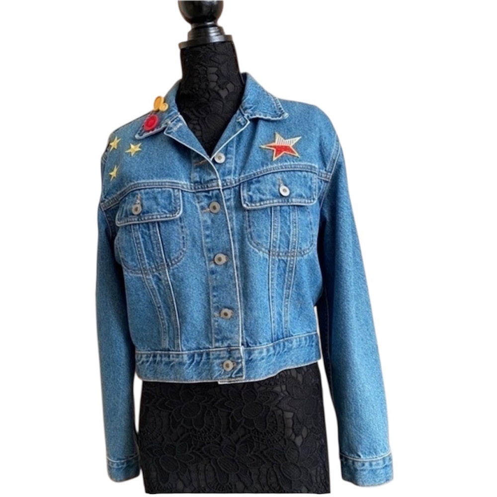 Hand Crafted upcycled vintage blue denim embroidered beaded woman’s jean medium